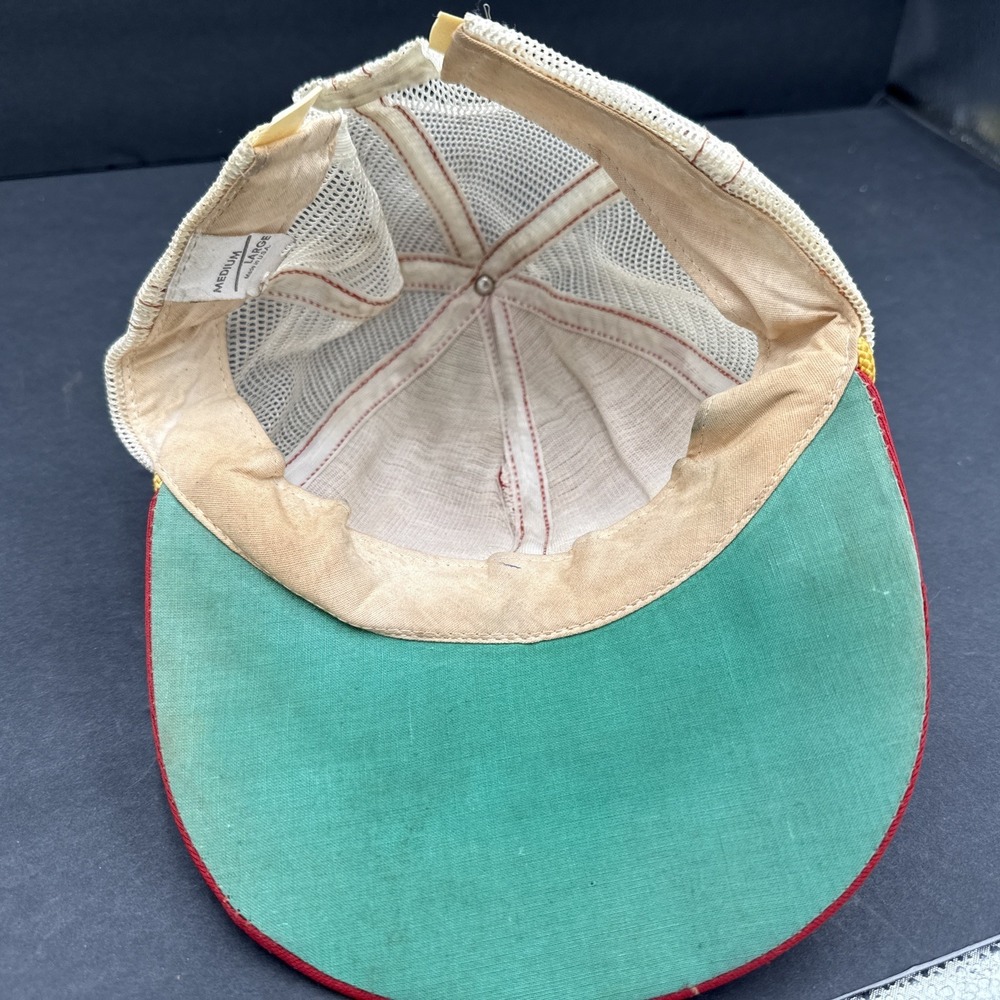 Vtg Snap Back Cap Budweiser Trucker Baseball Cap Hat Red Yellow USA Large - Picture 5 of 6